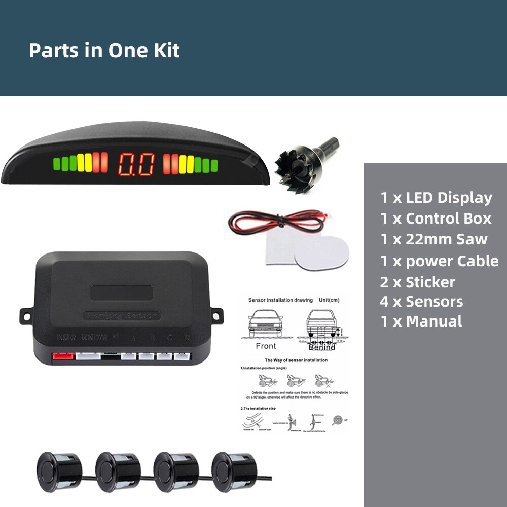 Hippcron Car LED Parking Sensor Kit 4 Sensors 22mm Backlight Display Reverse Backup Radar Monitor System 12V 8 Colors Hippcron Car LED Parking Sensor Kit 4 Sensors 22mm Backlight Display Reverse Backup Radar Monitor System 12V 8 Colors