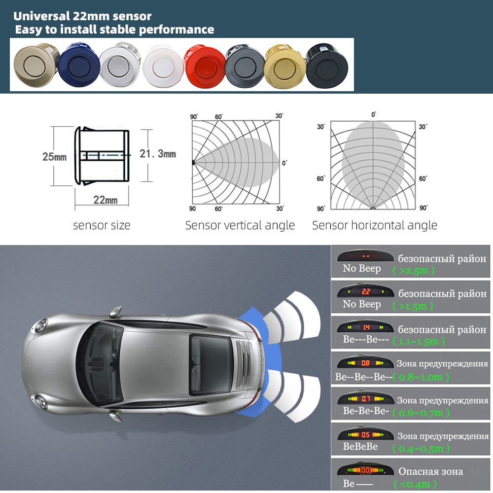 Hippcron Car LED Parking Sensor Kit 4 Sensors 22mm Backlight Display Reverse Backup Radar Monitor System 12V 8 Colors Hippcron Car LED Parking Sensor Kit 4 Sensors 22mm Backlight Display Reverse Backup Radar Monitor System 12V 8 Colors