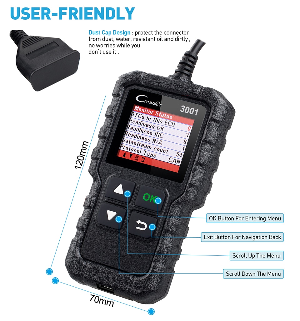 LAUNCH X431 CR3001 Full OBD2 scanner OBDII Code Reader Car Diagnostic tool turn off engine light free update pk cr319 ELM327 LAUNCH X431 CR3001 Full OBD2 scanner OBDII Code Reader Car Diagnostic tool turn off engine light free update pk cr319 ELM327