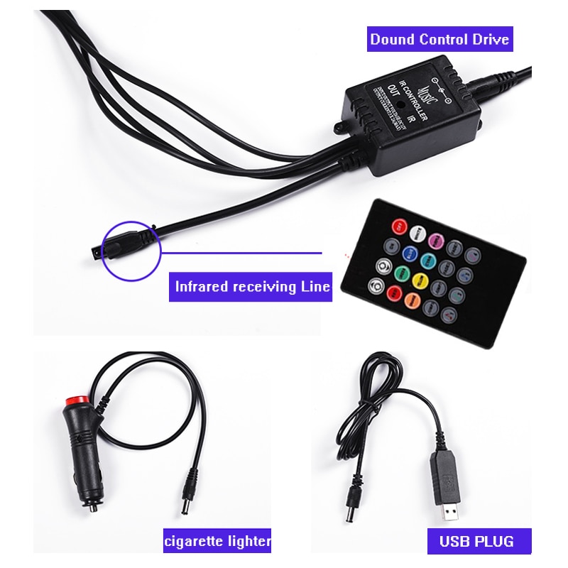 Car Decoration Light Interior Atmosphere Light RGB LED Strip Light With USB Wireless Remote Music Control Multiple Modes Car Decoration Light Interior Atmosphere Light RGB LED Strip Light With USB Wireless Remote Music Control Multiple Modes